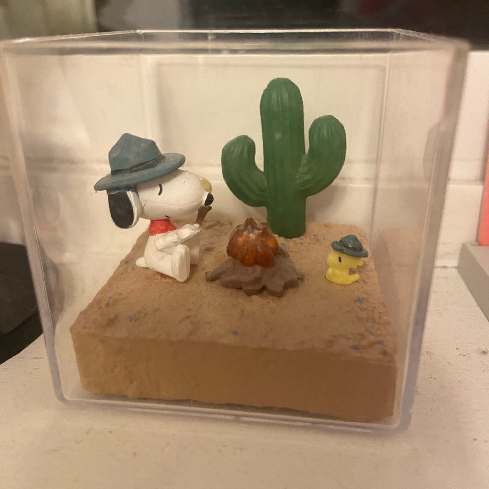Snoopy Desert Diorama with Cactus and Campfire